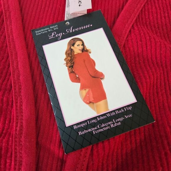 NEW Leg Avenue Love Me Long Johns Romper Red Lounge PJs M/L Yandy - Picture 4 of 6